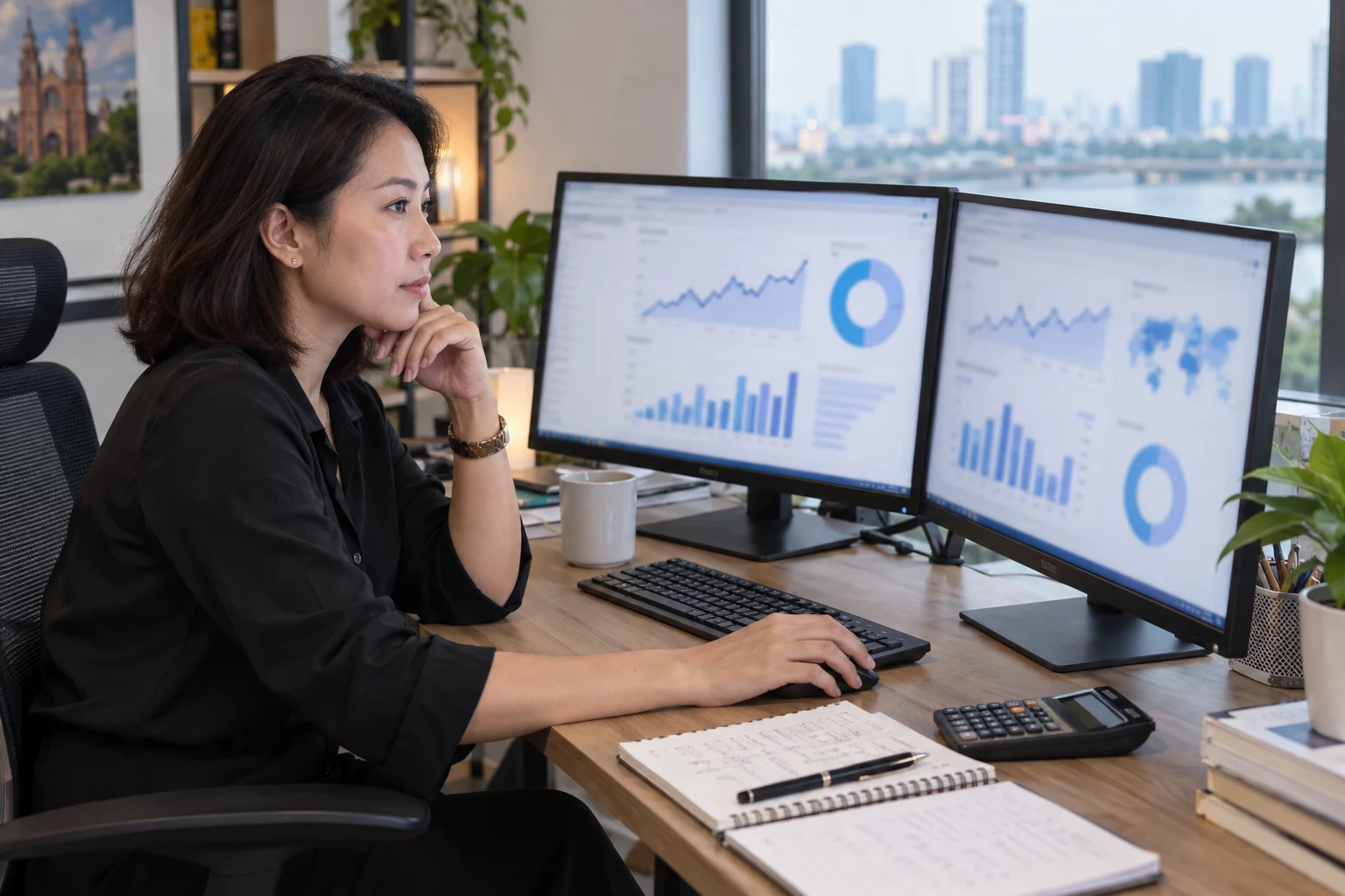 Chuyên viên SEO phân tích xu hướng truy cập tự nhiên, thứ hạng từ khóa và dữ liệu chuyển đổi của website